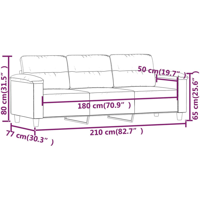 Driezitsbank 180 cm microvezelstof donkergrijs
