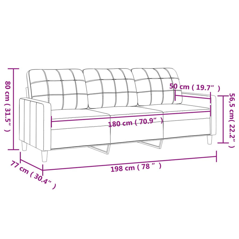 Driezitsbank 180 cm stof crèmekleurig MeubelReus