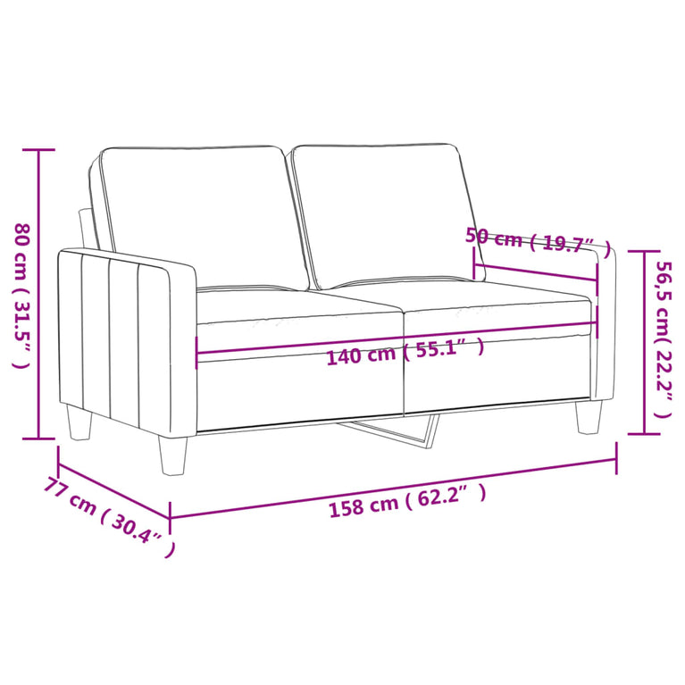 Tweezitsbank 140 cm fluweel geel