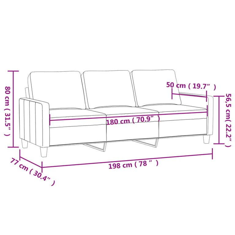 Driezitsbank 180 cm fluweel zwart