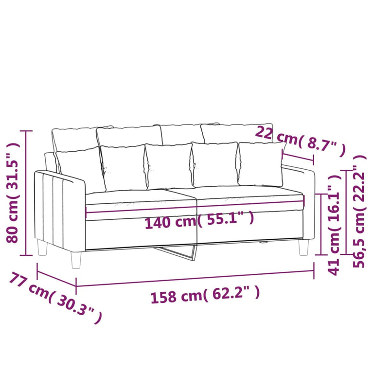 Tweezitsbank 140 cm fluweel wijnrood