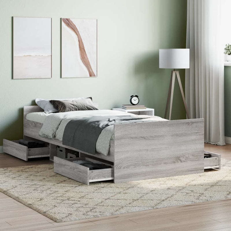 Bedframe met hoofd- en voeteneinde grijs sonoma eiken 90x190 cm