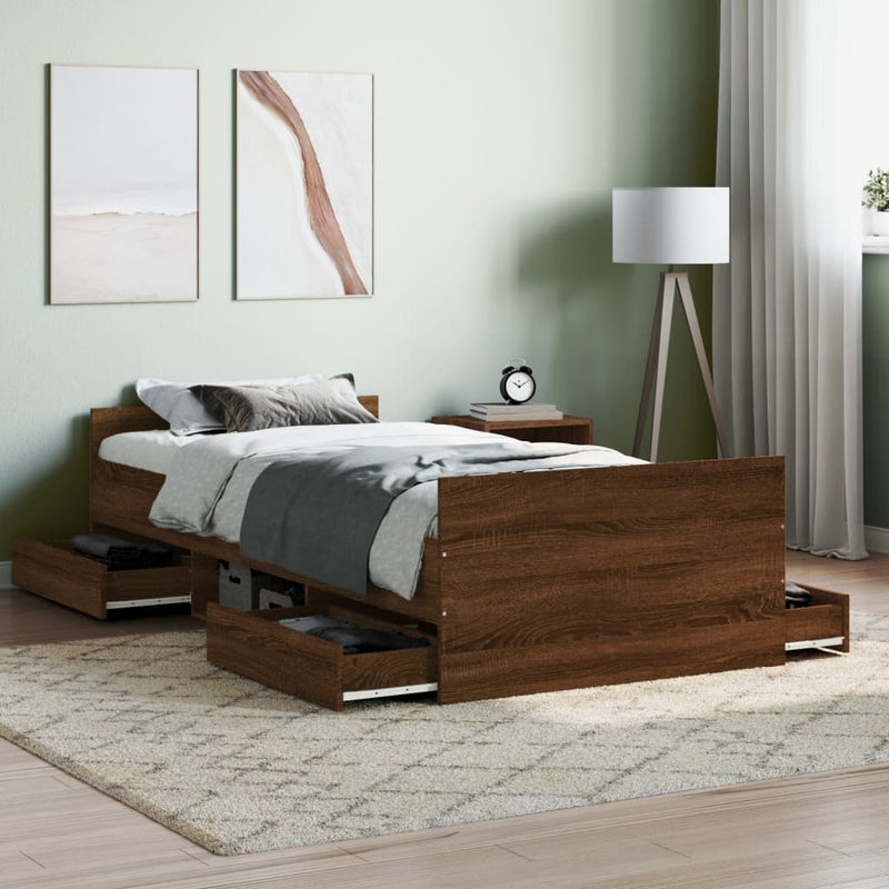 Bedframe met hoofd- en voeteneinde bruineikenkleurig 90x190 cm