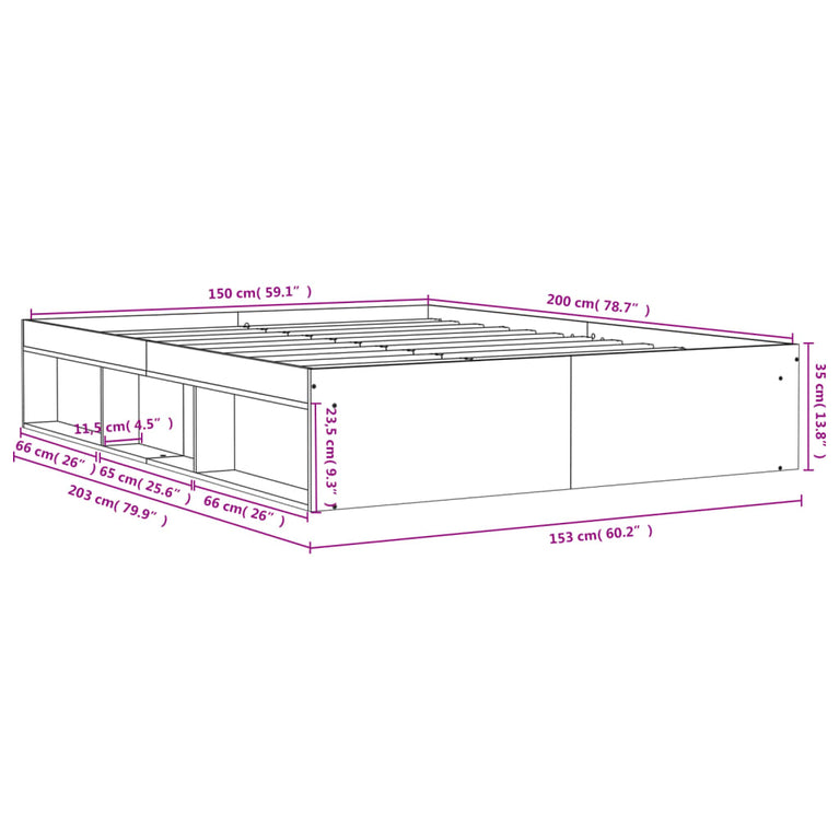 Bedframe grijs sonoma eikenkleurig 150x200 cm King Size