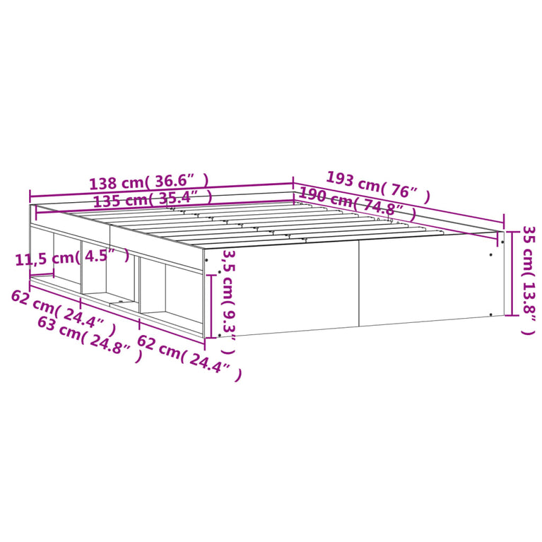 Bedframe bruineikenkleurig 135x190 cm Double