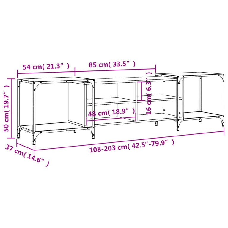 Tv-meubel 203x37x50 cm bewerkt hout bruineikenkleurig