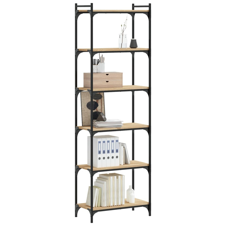 Boekenkast 6-laags 60x30x188 cm bewerkt hout sonoma eiken