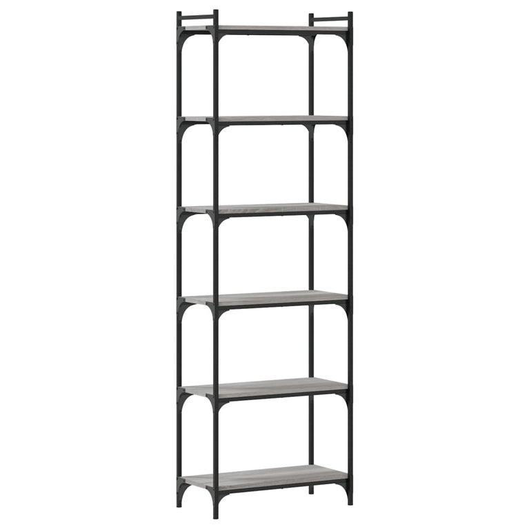 Boekenkast 6-laags 60x30x188 cm bewerkt hout grijs sonoma