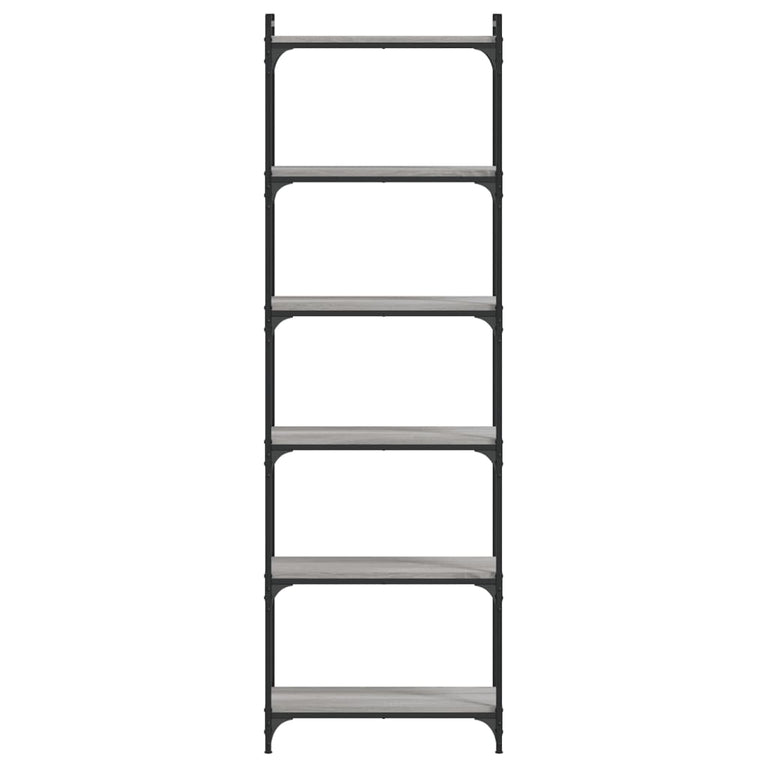 Boekenkast 6-laags 60x30x188 cm bewerkt hout grijs sonoma