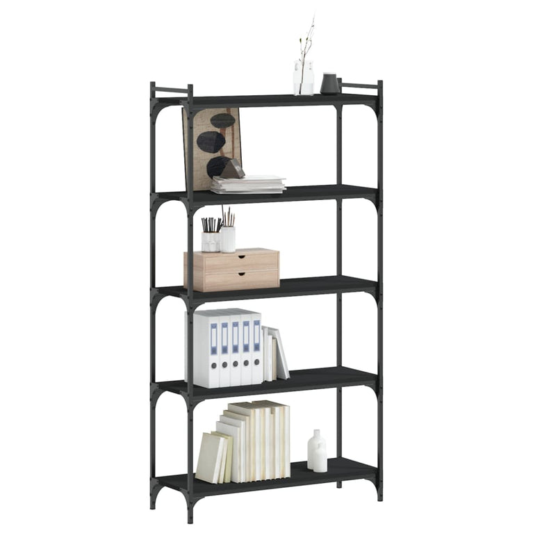 Boekenkast 5-laags 80x30x154 cm bewerkt hout zwart
