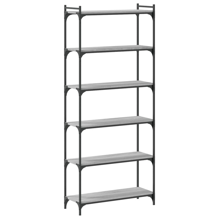 Boekenkast 6-laags 80x30x188 cm bewerkt hout grijs sonoma