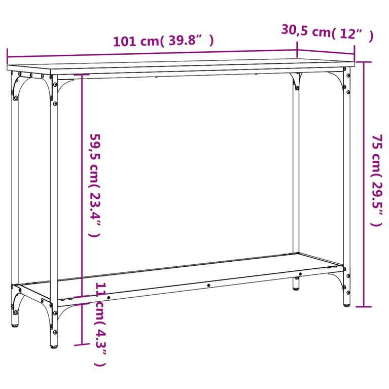Wandtafel 101x30,5x75 cm bewerkt hout gerookt eikenkleurig MeubelReus