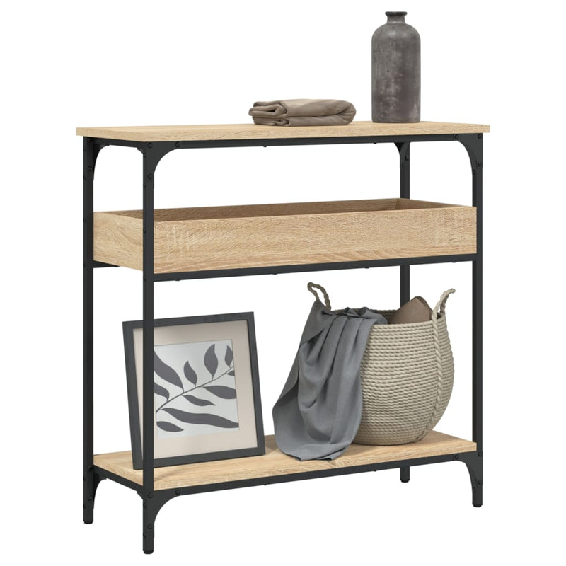 Wandtafel met schap 75x29x75 cm bewerkt hout sonoma eikenkleur
