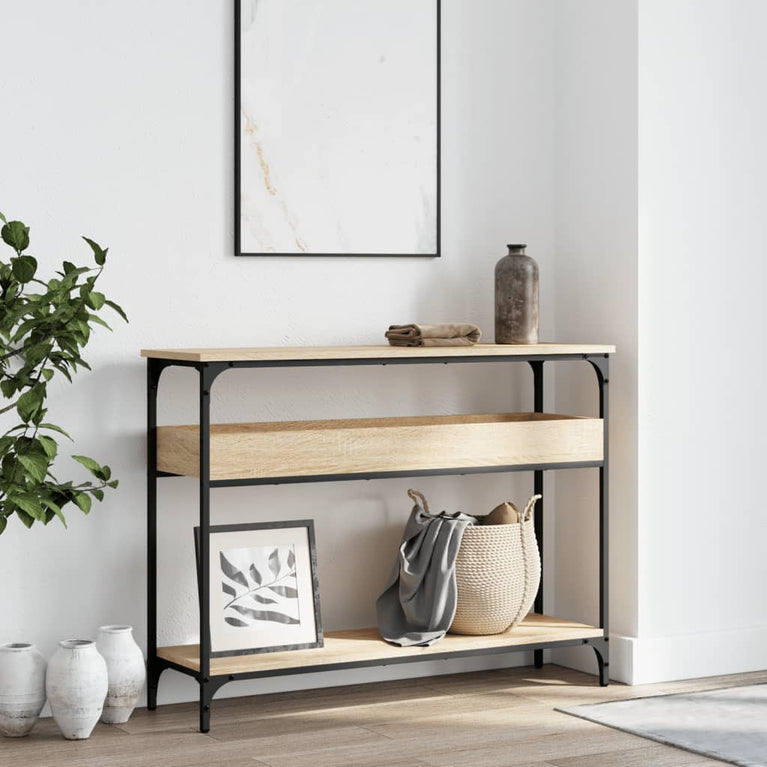 Wandtafel met schap 100x29x75 cm bewerkt hout sonoma eikenkleur