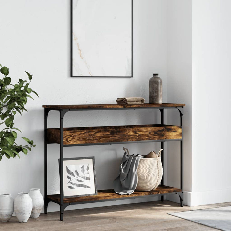 Wandtafel met schap 100x29x75 cm bewerkt hout gerookt eiken