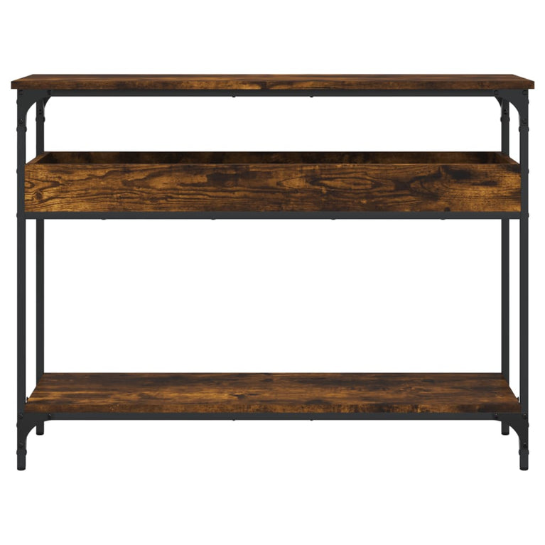 Wandtafel met schap 100x29x75 cm bewerkt hout gerookt eiken
