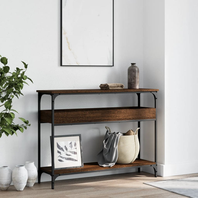 Wandtafel met schap 100x29x75 cm bewerkt hout bruineikenkleurig
