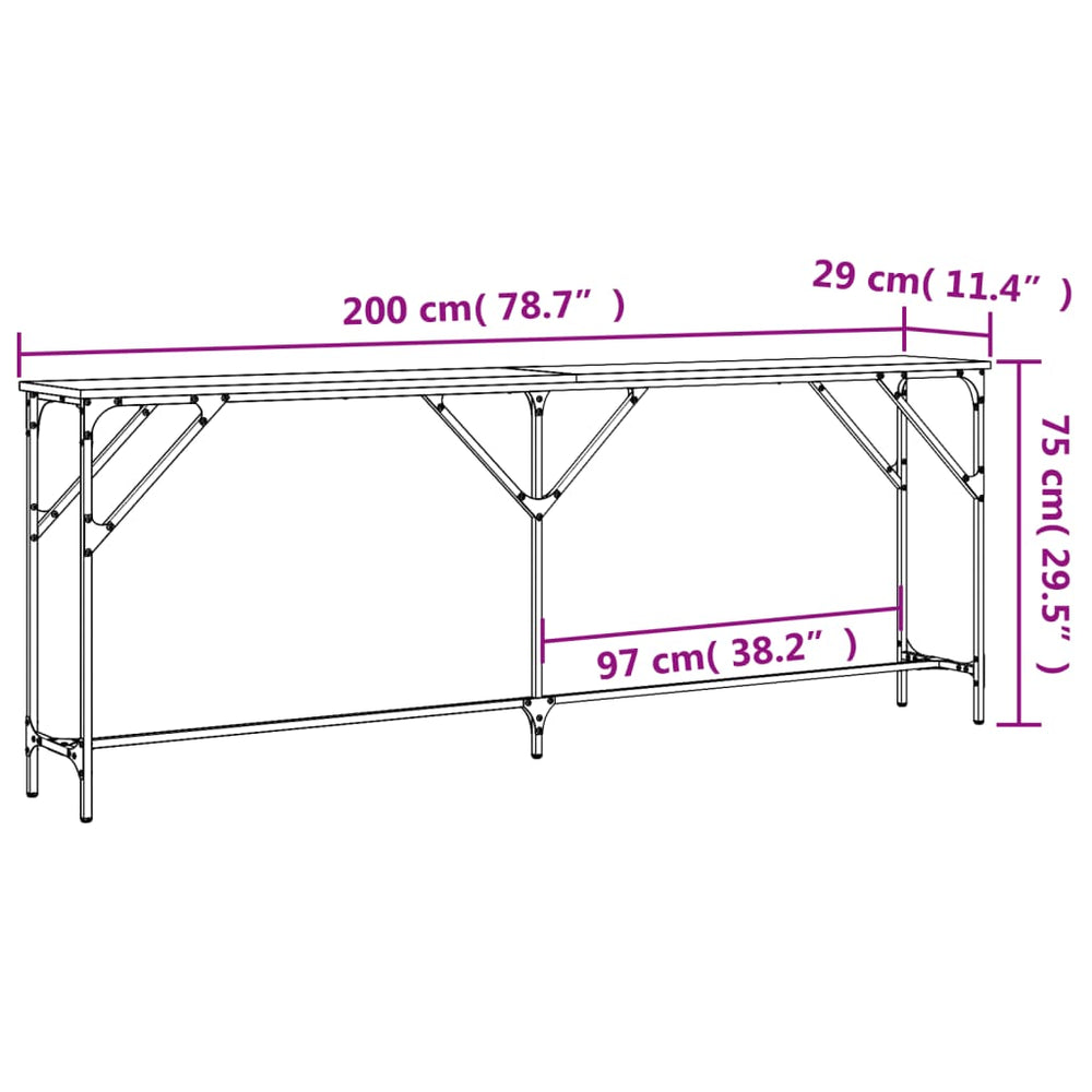 Wandtafel 200x29x75 cm bewerkt hout gerookt eikenkleurig MeubelReus