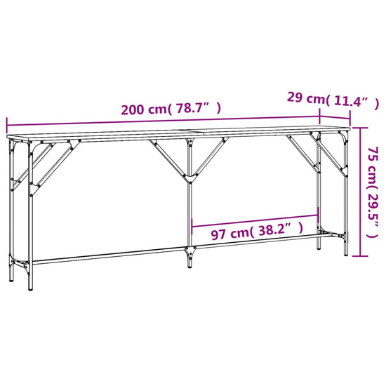 Wandtafel 200x29x75 cm bewerkt hout gerookt eikenkleurig MeubelReus