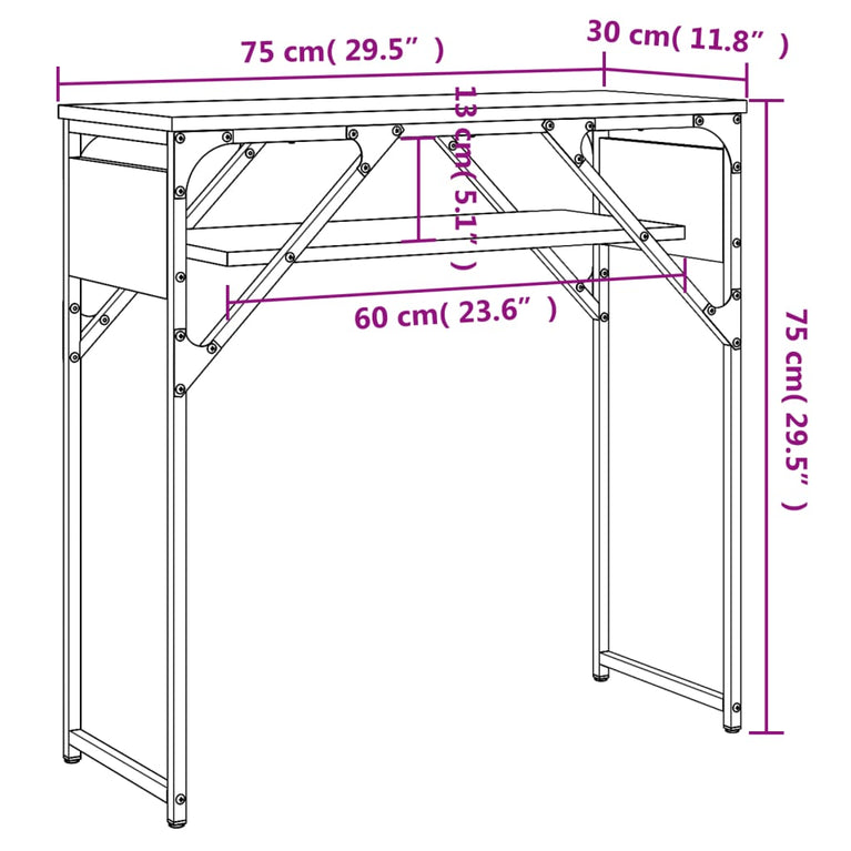 Wandtafel met schap 75x30x75 cm bewerkt hout zwart