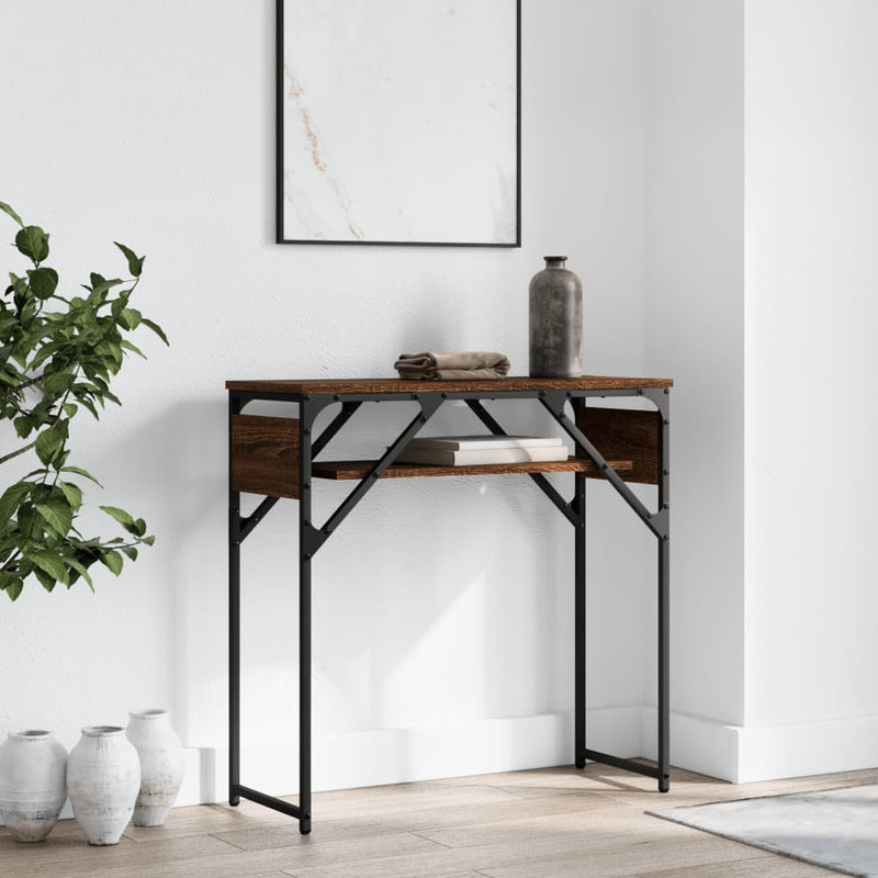 Wandtafel met schap 75x30x75 cm bewerkt hout bruineikenkleurig