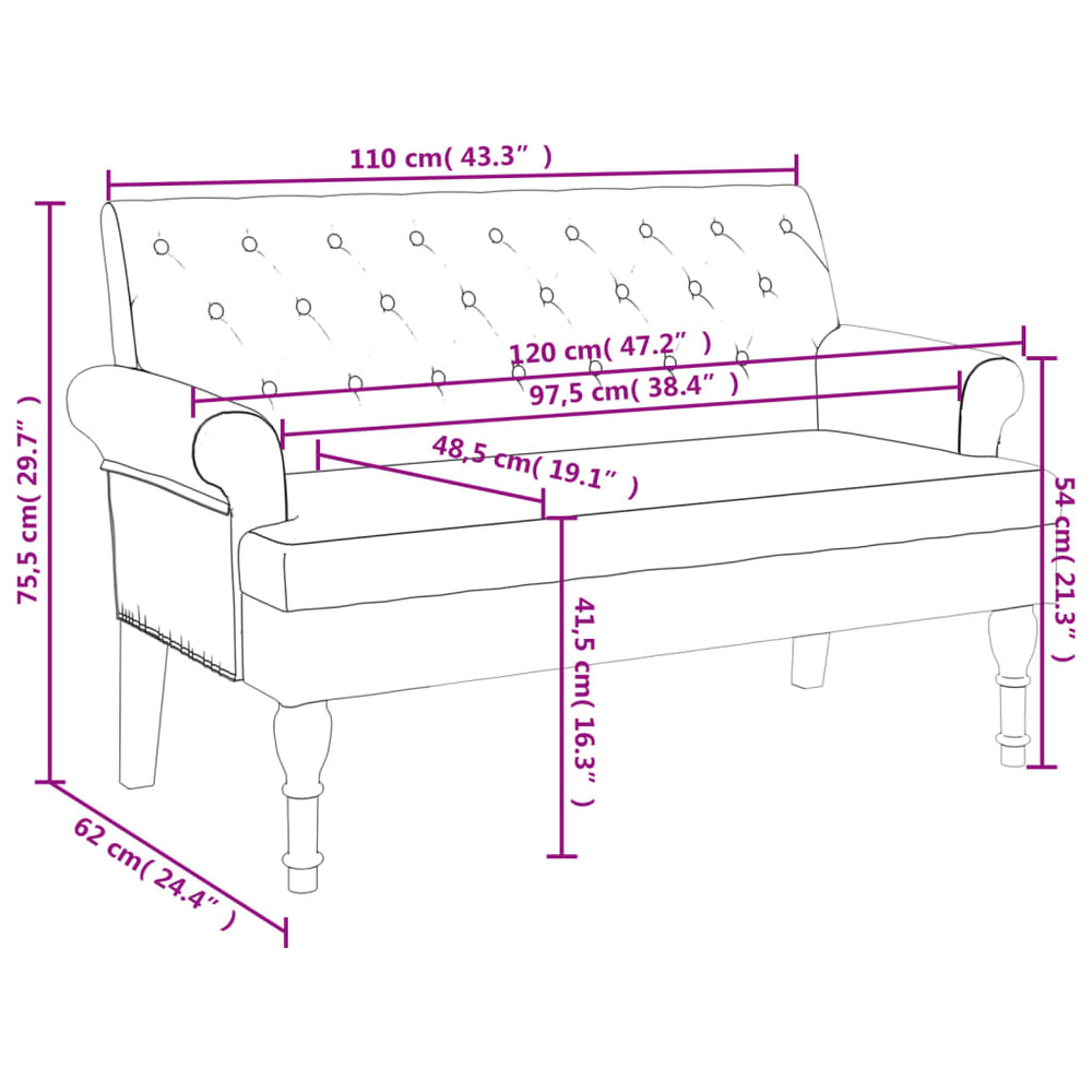 Bankje met rugleuning 120x62x75,5 cm stof donkergrijs MeubelReus