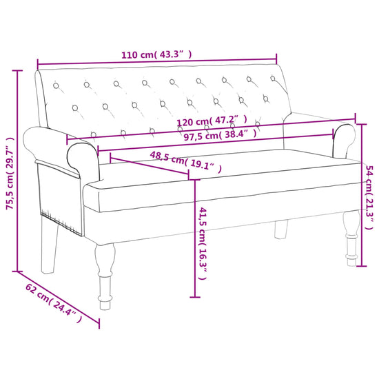 Bankje met rugleuning 120x62x75,5 cm stof donkergrijs MeubelReus