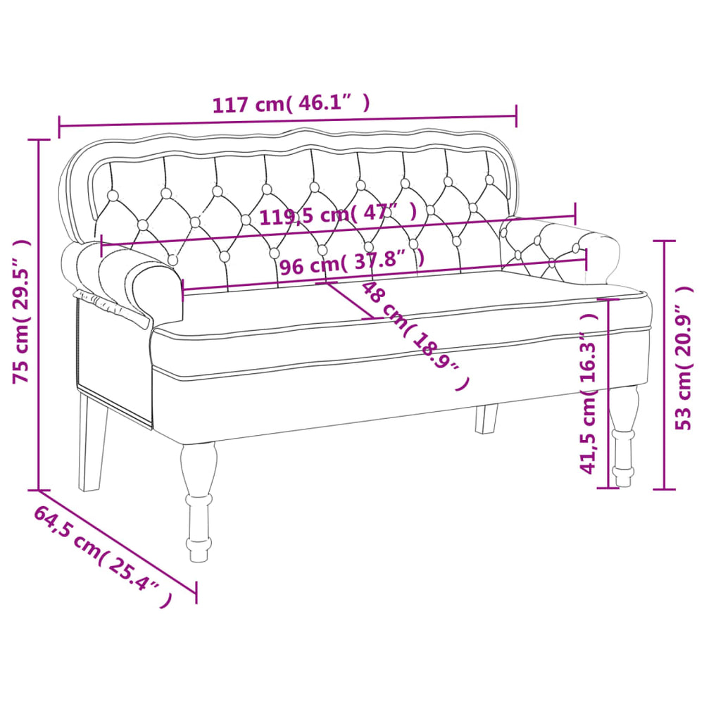 Bankje met rugleuning 119,5x64,5x75 cm fluweel lichtgrijs MeubelReus