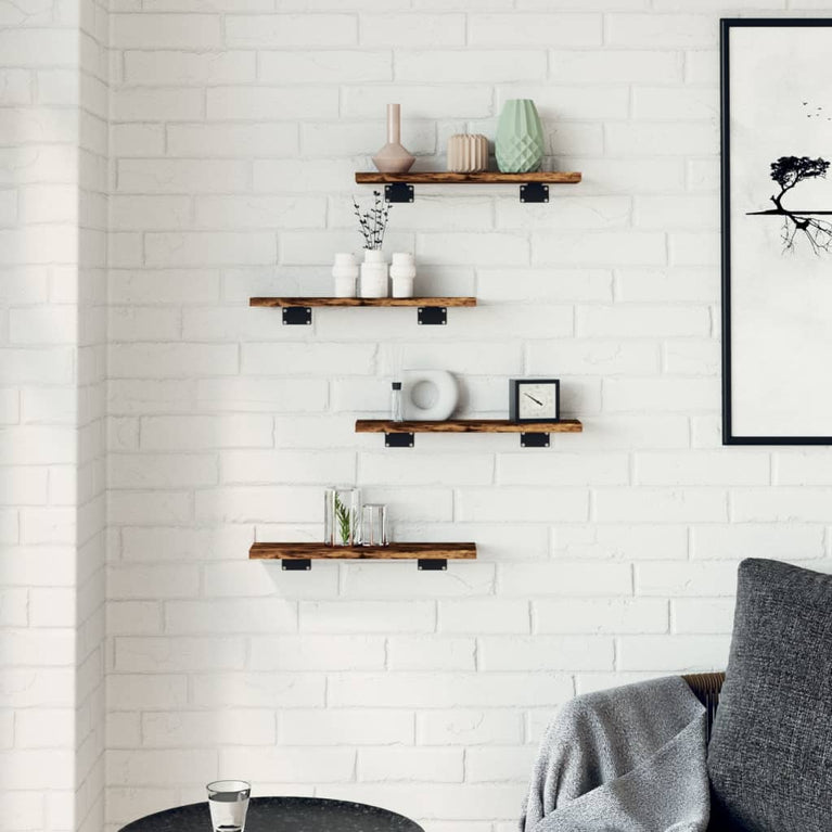 Wandschappen 4 st 40x10x1,5 cm bewerkt hout gerookt eikenkleur