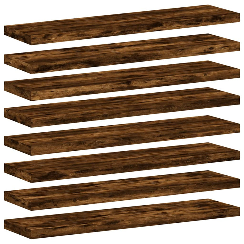 Wandschappen 8 st 40x10x1,5 cm bewerkt hout gerookt eikenkleur