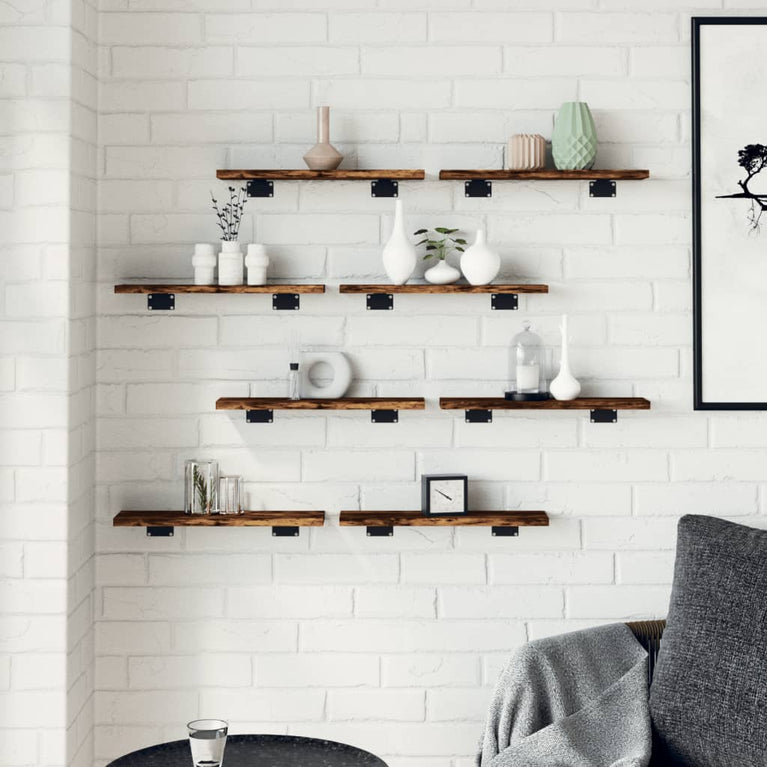 Wandschappen 8 st 40x10x1,5 cm bewerkt hout gerookt eikenkleur