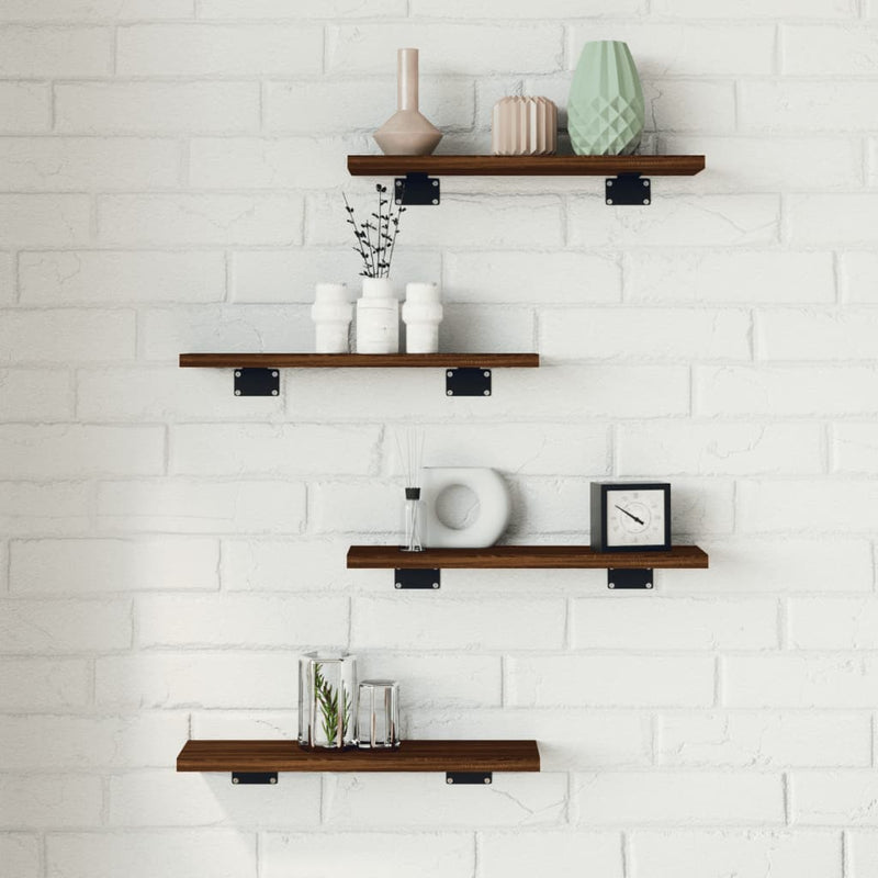 Wandschappen 4 st 40x10x1,5 cm bewerkt hout bruineikenkleurig