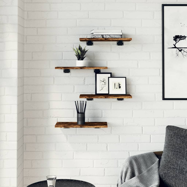 Wandschappen 4 st 40x20x1,5 cm bewerkt hout gerookt eikenkleur