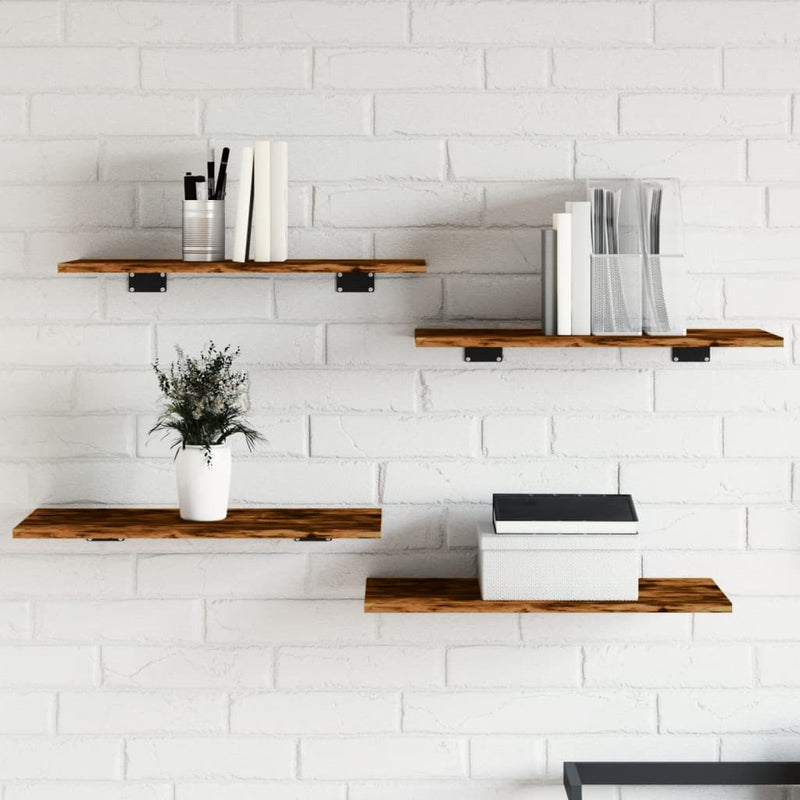 Wandschappen 4 st 60x30x1,5 cm bewerkt hout gerookt eikenkleur