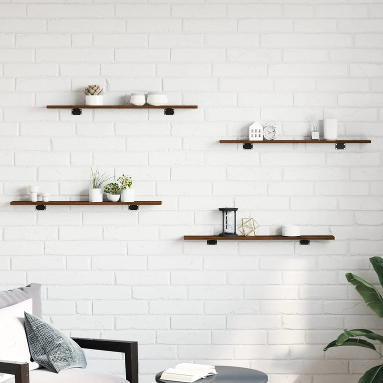 Wandschappen 4 st 80x10x1,5 cm bewerkt hout bruineikenkleurig
