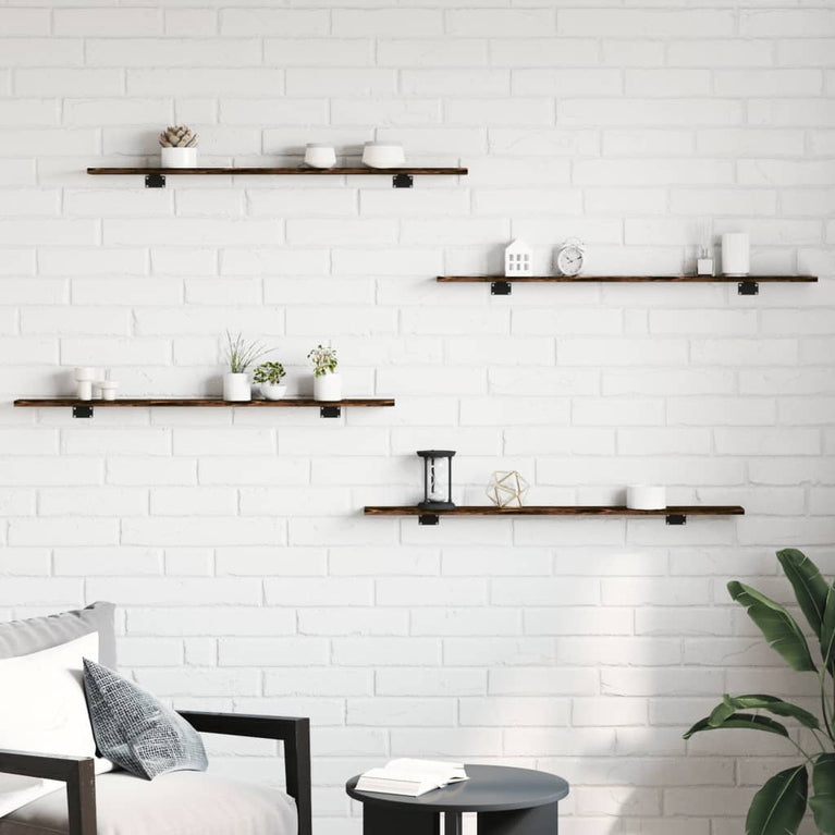 Wandschappen 4 st 100x10x1,5 cm bewerkt hout gerookt eikenkleur