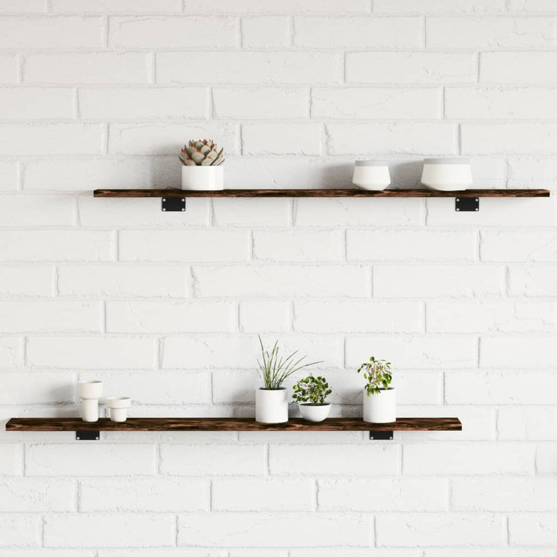 Wandschappen 4 st 100x10x1,5 cm bewerkt hout gerookt eikenkleur