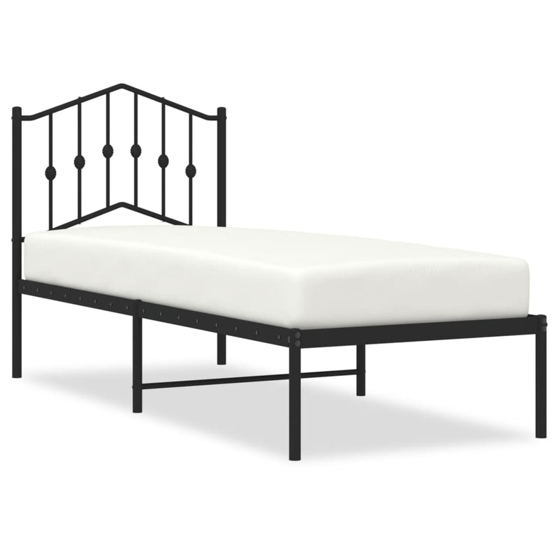 Bedframe met hoofdbord metaal zwart 75x190 cm