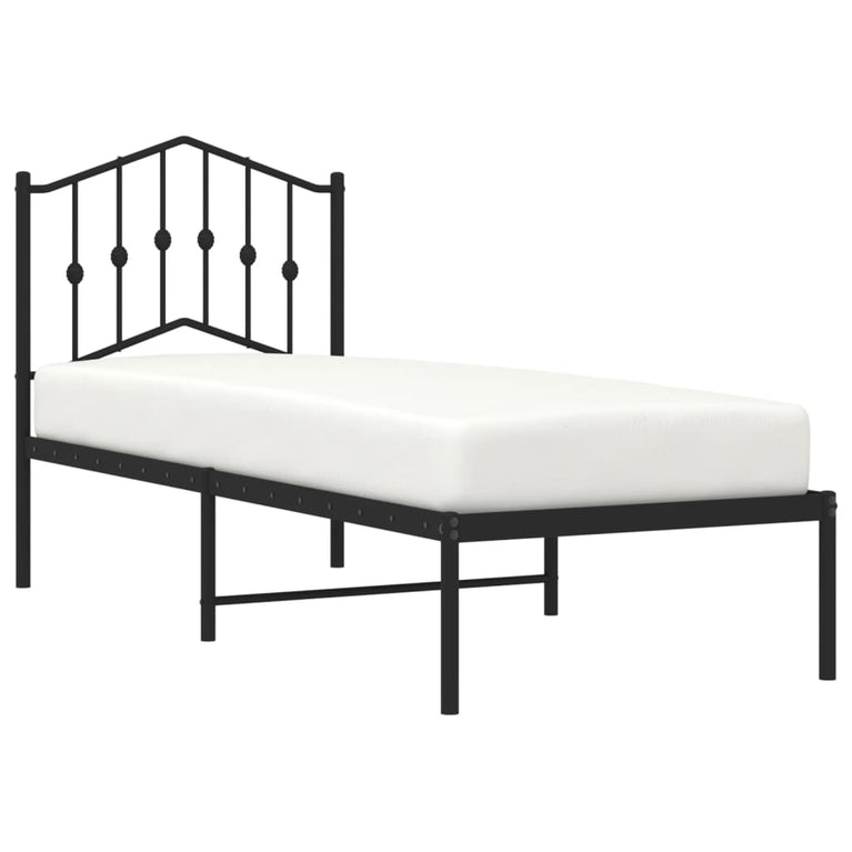 Bedframe met hoofdbord metaal zwart 75x190 cm