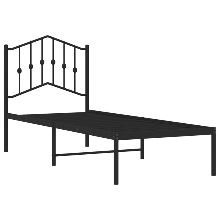 Bedframe met hoofdbord metaal zwart 75x190 cm