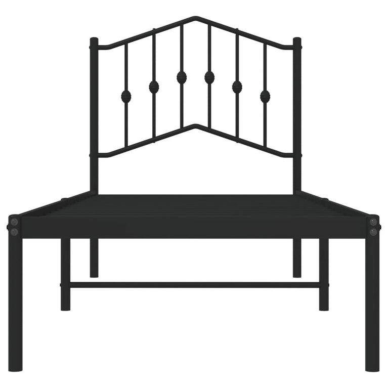 Bedframe met hoofdbord metaal zwart 75x190 cm