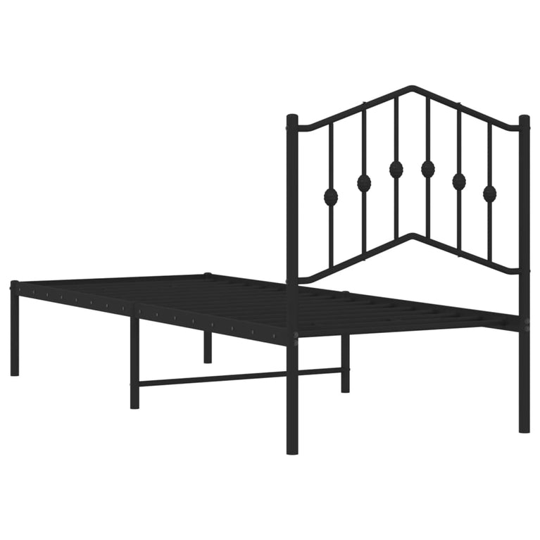 Bedframe met hoofdbord metaal zwart 75x190 cm