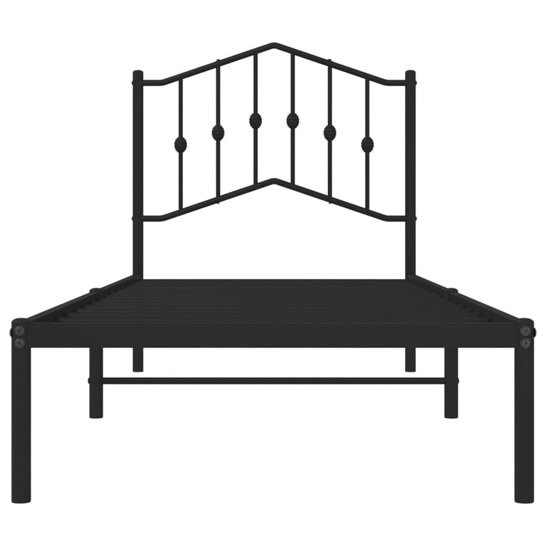 Bedframe met hoofdbord metaal zwart 80x200 cm
