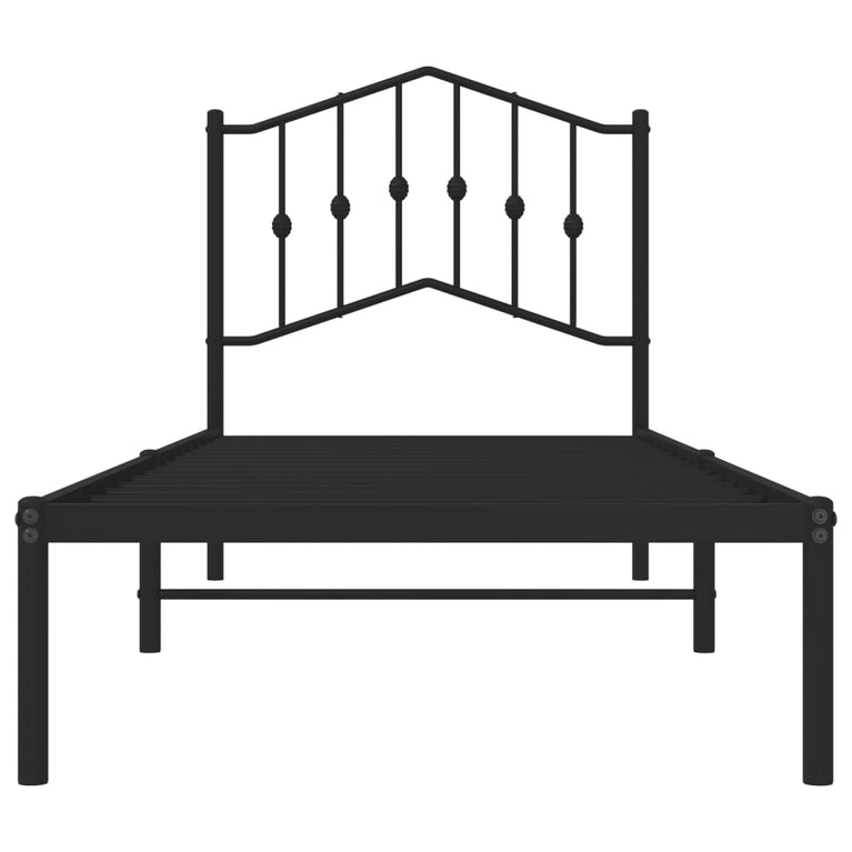Bedframe met hoofdbord metaal zwart 90x190 cm