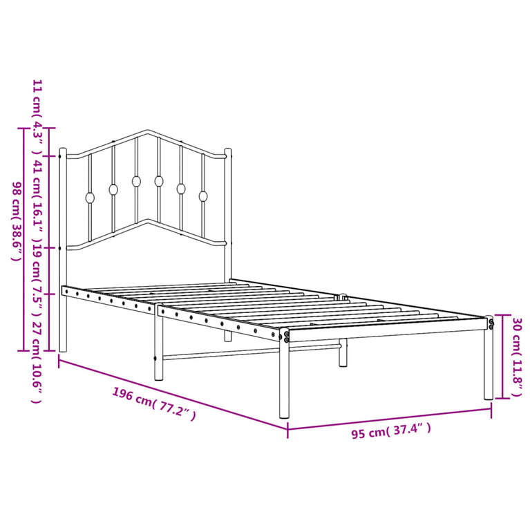 Bedframe met hoofdbord metaal zwart 90x190 cm