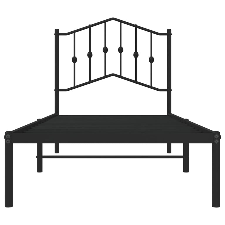 Bedframe met hoofdbord metaal zwart 90x200 cm