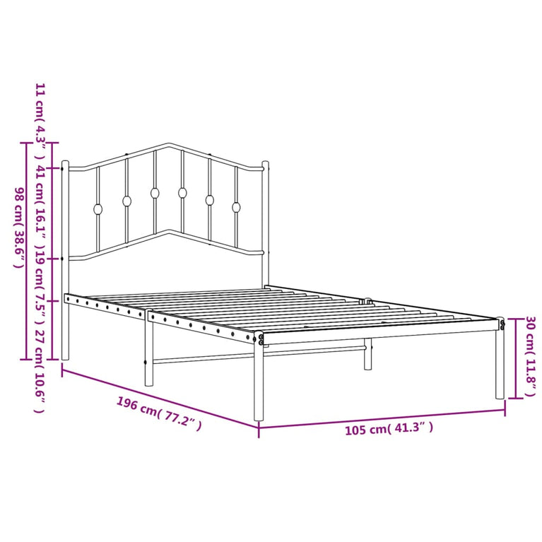 Bedframe met hoofdbord metaal zwart 100x190 cm