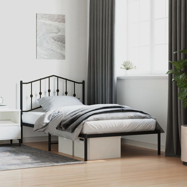 Bedframe met hoofdbord metaal zwart 100x190 cm