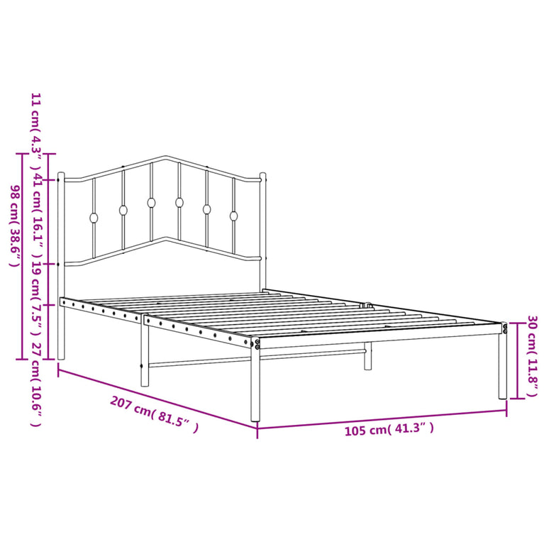 Bedframe met hoofdbord metaal zwart 100x200 cm