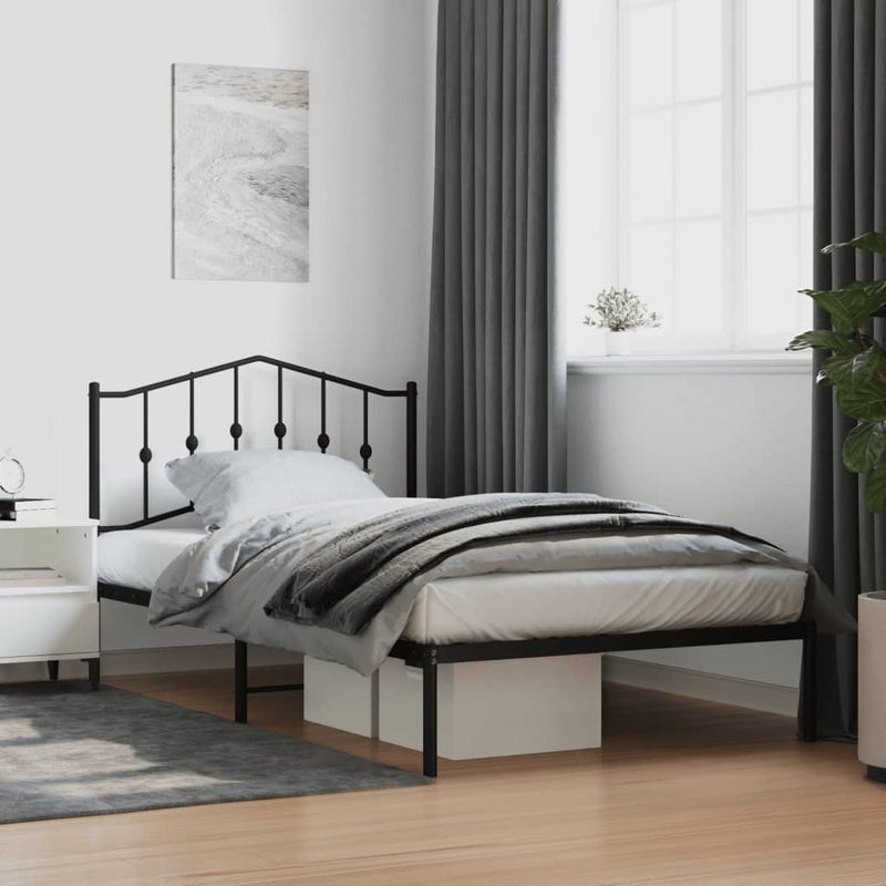 Bedframe met hoofdbord metaal zwart 100x200 cm